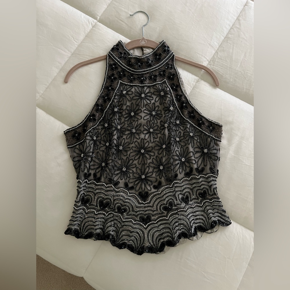 Adrianna Papell Women’s Beaded Halter Top & Maxi Black Skirt